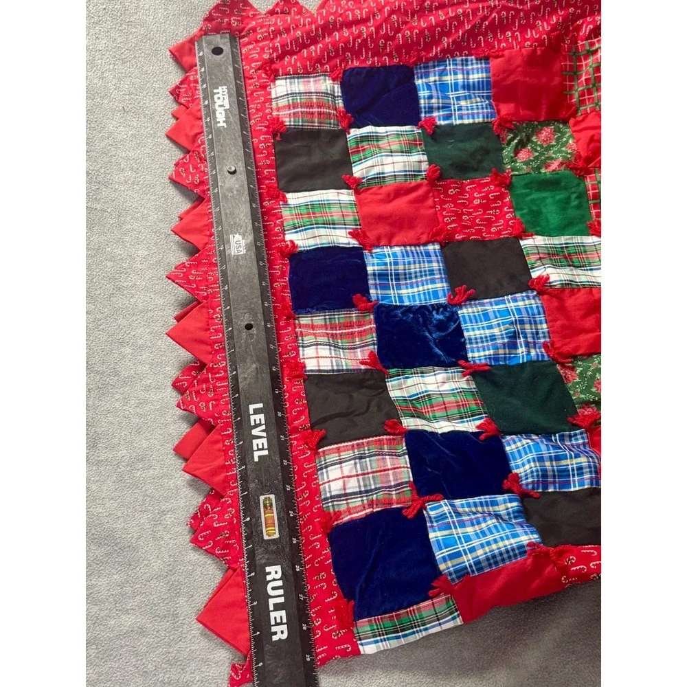 Handmade Christmas Patchwork Quilt Plaid Velvet Candy Cane Holiday Throw 48x48